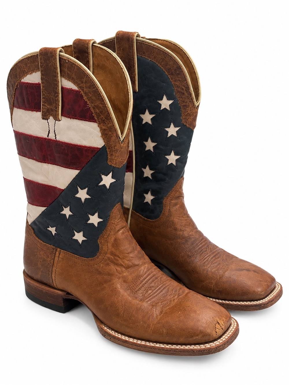 Shyanne Brown Leather Cowboy Boots with Red White & Blue Flag Shaft